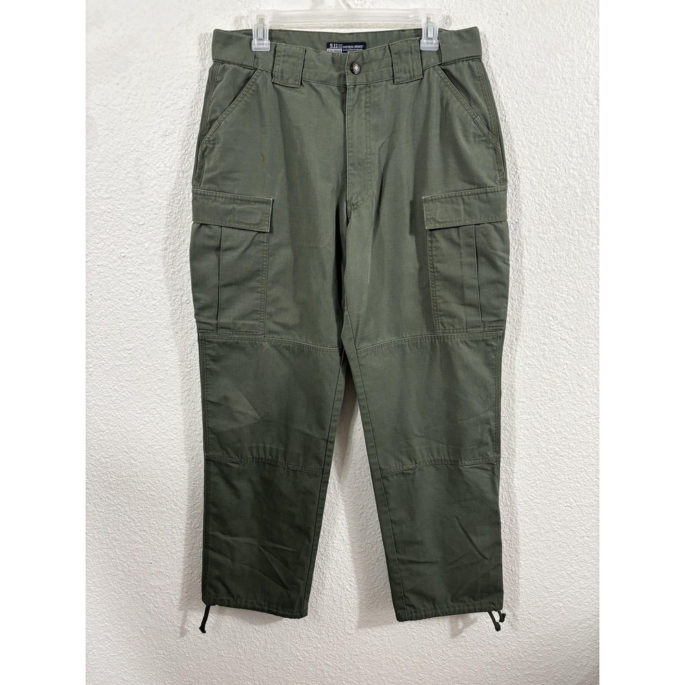 5.11 Tactical Pants Mens Large‎ Green Ripstop Cargo Drawstring Hem 74003